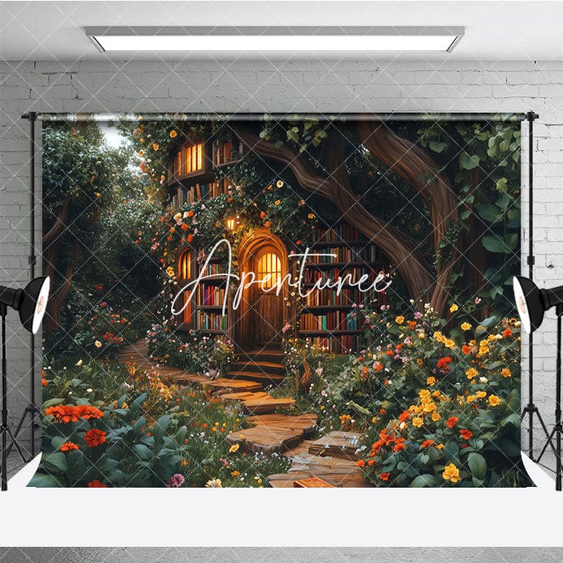 Aperturee - Aperturee Magic Forest Book Cabine Spring Photography Backdrop