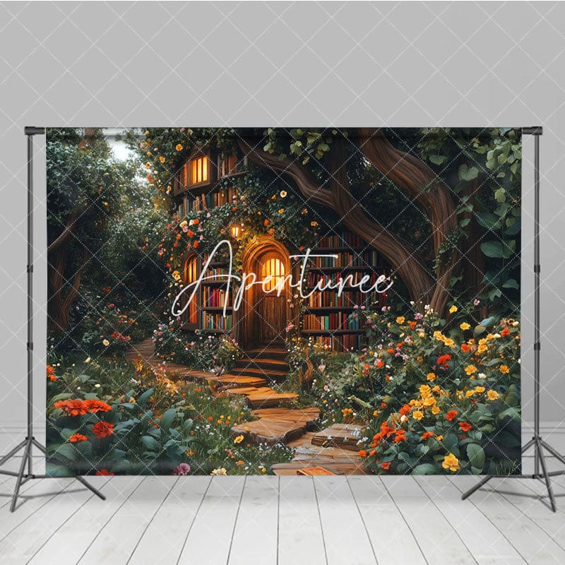 Aperturee - Aperturee Magic Forest Book Cabine Spring Photography Backdrop