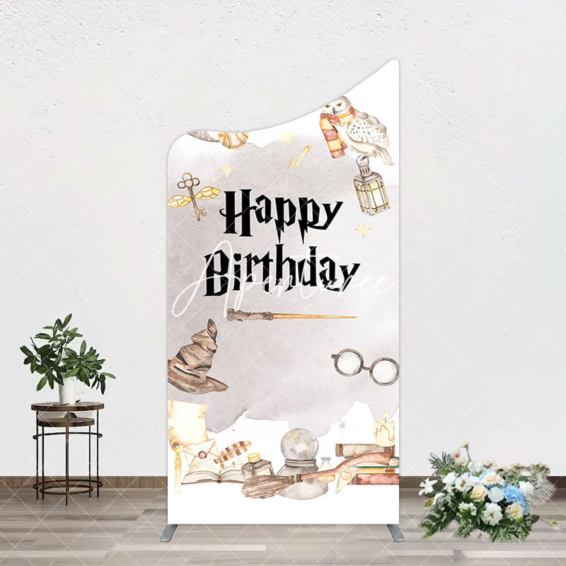 Aperturee - Aperturee Magic Wizard World Happy Birthday Arch Backdrop