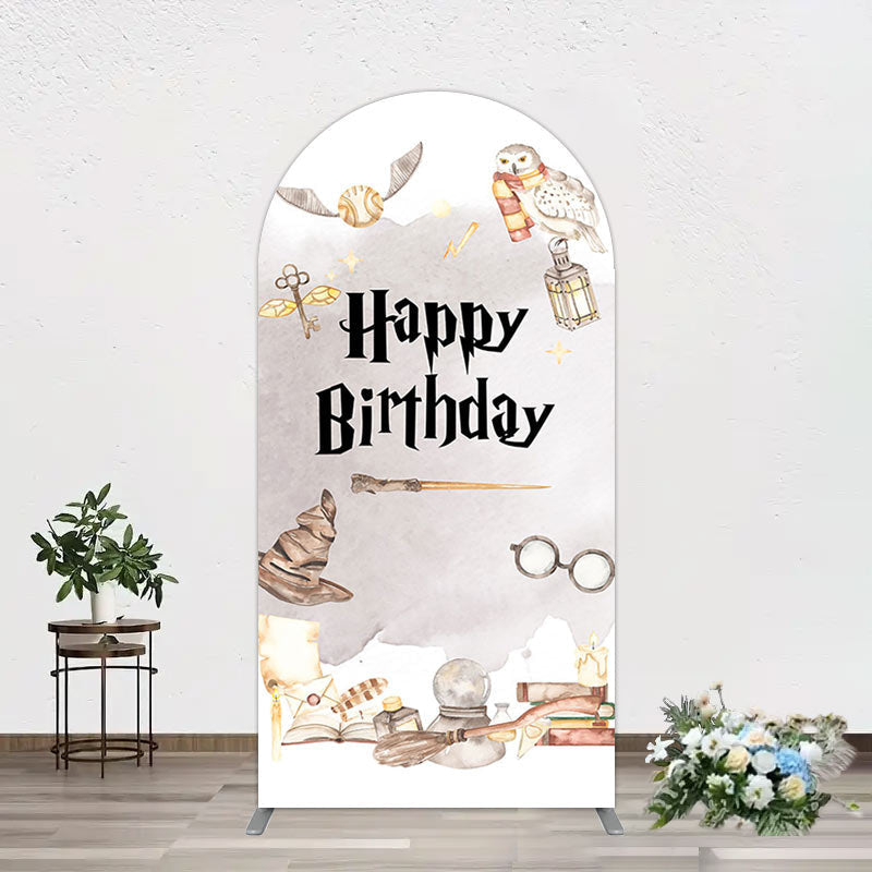 Aperturee - Aperturee Magic Wizard World Happy Birthday Arch Backdrop