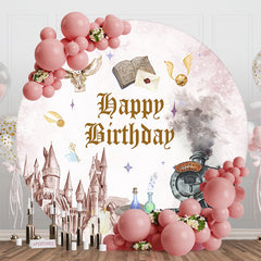 Aperturee - Aperturee Magic World Castle Train Round Birthday Backdrop