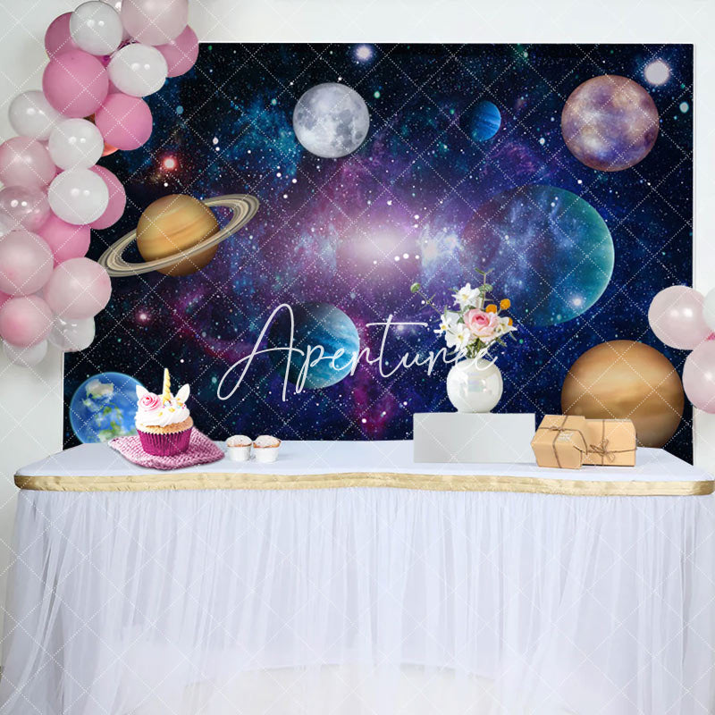 Aperturee - Aperturee Magical Dark Starry Galaxy Happy Birthday Backdrop