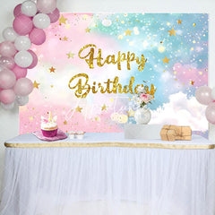 Aperturee - Aperturee Magical Gradient Sky Glitter Happy Birthday Backdrop