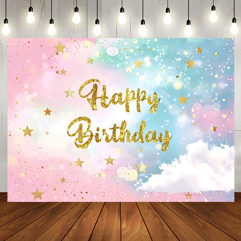 Aperturee - Aperturee Magical Gradient Sky Glitter Happy Birthday Backdrop