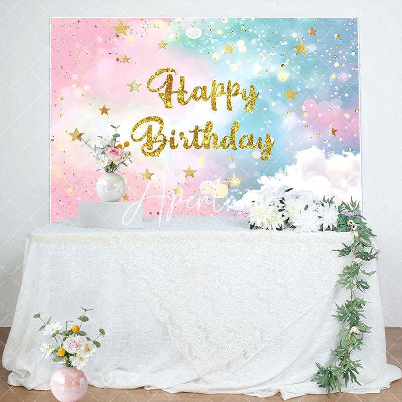 Aperturee - Aperturee Magical Gradient Sky Glitter Happy Birthday Backdrop