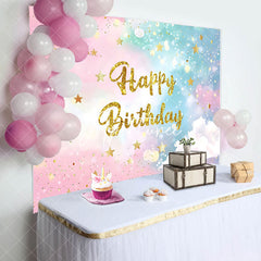 Aperturee - Aperturee Magical Gradient Sky Glitter Happy Birthday Backdrop