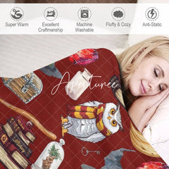 Aperturee - Aperturee Magical School Preppy Fantasy Dark Red Custom Blanket