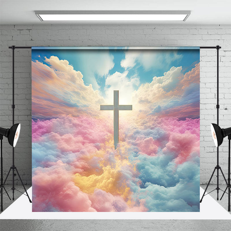 Aperturee - Aperturee Magnificent Rainbow Clouds Cross Easter Backdrop