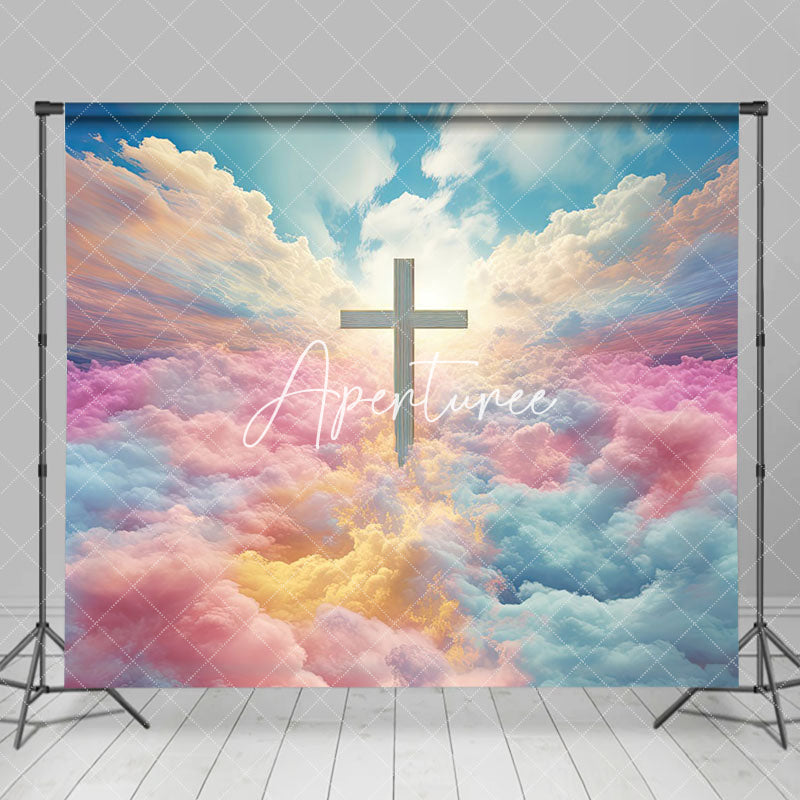 Aperturee - Aperturee Magnificent Rainbow Clouds Cross Easter Backdrop