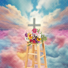 Aperturee - Aperturee Magnificent Rainbow Clouds Cross Easter Backdrop