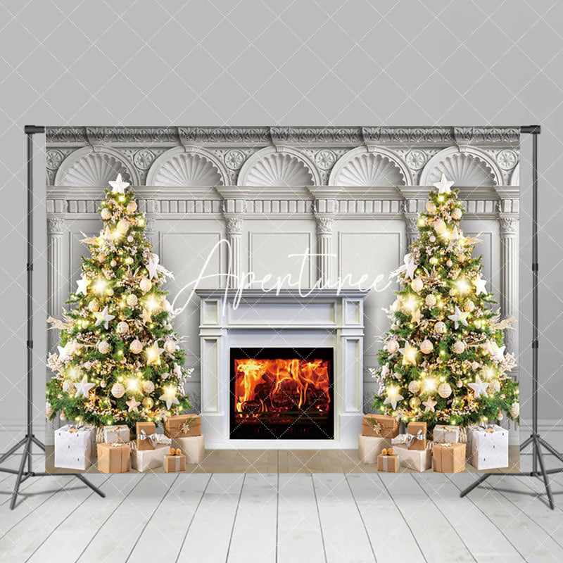 Aperturee - Aperturee Magnificent Wall Tree Fireplace Christmas Backdrop