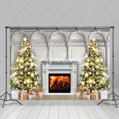 Aperturee - Aperturee Magnificent Wall Tree Fireplace Christmas Backdrop