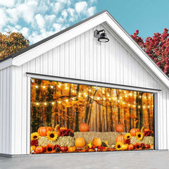 Aperturee - Aperturee Maple Forest Leaves Pumpkin Stack Garage Door Banner