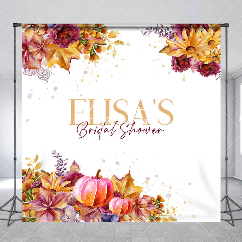 Aperturee - Aperturee Maple Leaf Pumpkin Custom Name Bridal Shower Backdrop