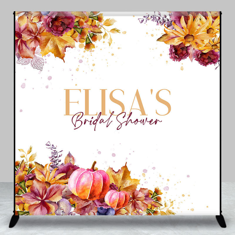 Aperturee - Aperturee Maple Leaf Pumpkin Custom Name Bridal Shower Backdrop