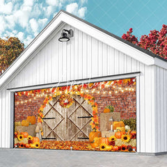 Aperturee - Aperturee Maple Leaves Brick Wall Door Fall Garage Door Banner