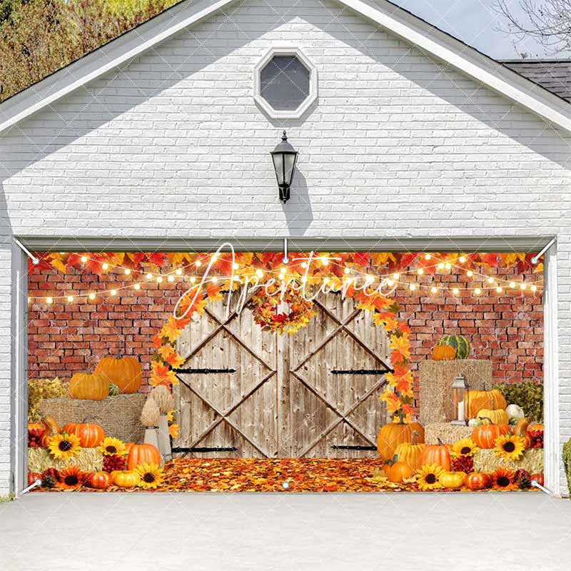 Aperturee - Aperturee Maple Leaves Brick Wall Door Fall Garage Door Banner