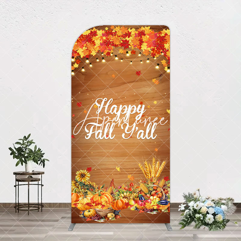 Aperturee - Aperturee Maple Leaves Wooden Happy Fall Yall Arch Backdrop