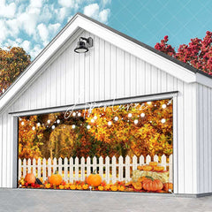 Aperturee - Aperturee Maple Tree Leaves Fence Pumpkin Garage Door Banner