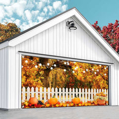 Aperturee - Aperturee Maple Tree Leaves Fence Pumpkin Garage Door Banner