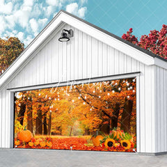 Aperturee - Aperturee Maple Tree Leaves Pumpkins Fall Garage Door Banner