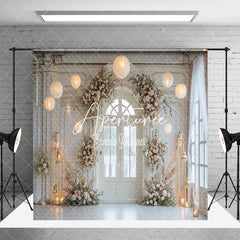 Aperturee - Aperturee Marble Floor Floral Door Wedding Room Set Backdrop