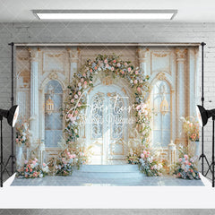 Aperturee - Aperturee Marble Floor Floral Door Wedding Room Set Backdrop