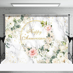 Aperturee - Aperturee Marble Floral Greenery Happy Anniversary Backdrop