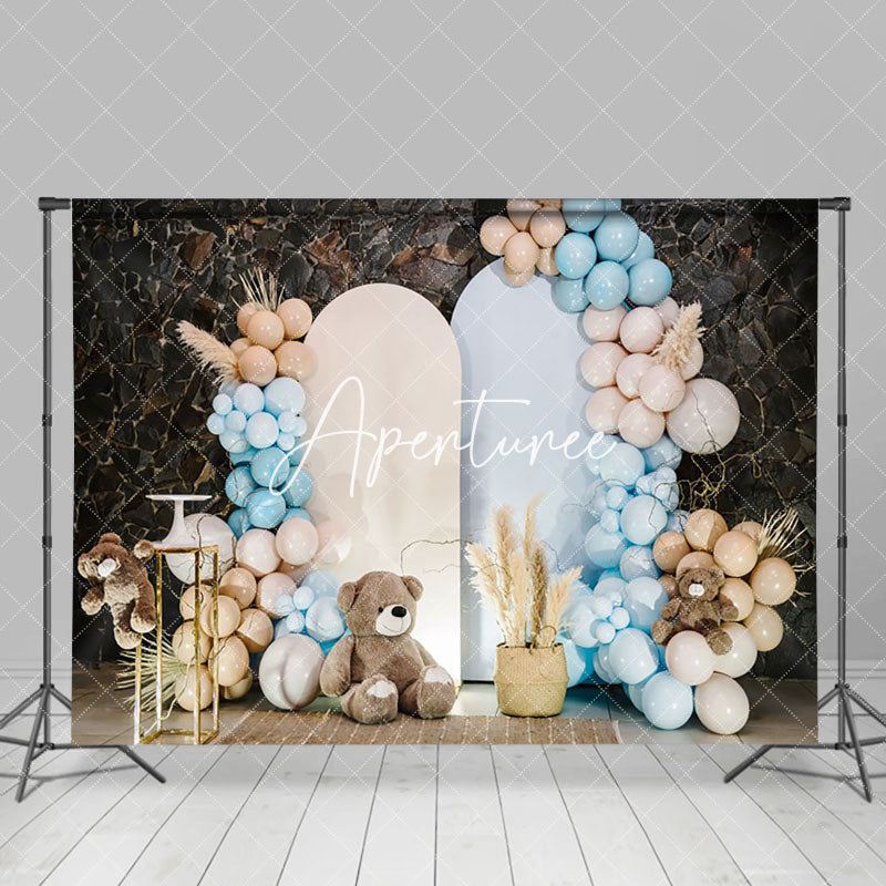 Aperturee - Aperturee Marble Wall Arch Teddy Bear Birthday Party Backdrop