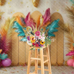 Aperturee - Aperturee Mardi Gras Gold Plam Feather Photography Backdrop