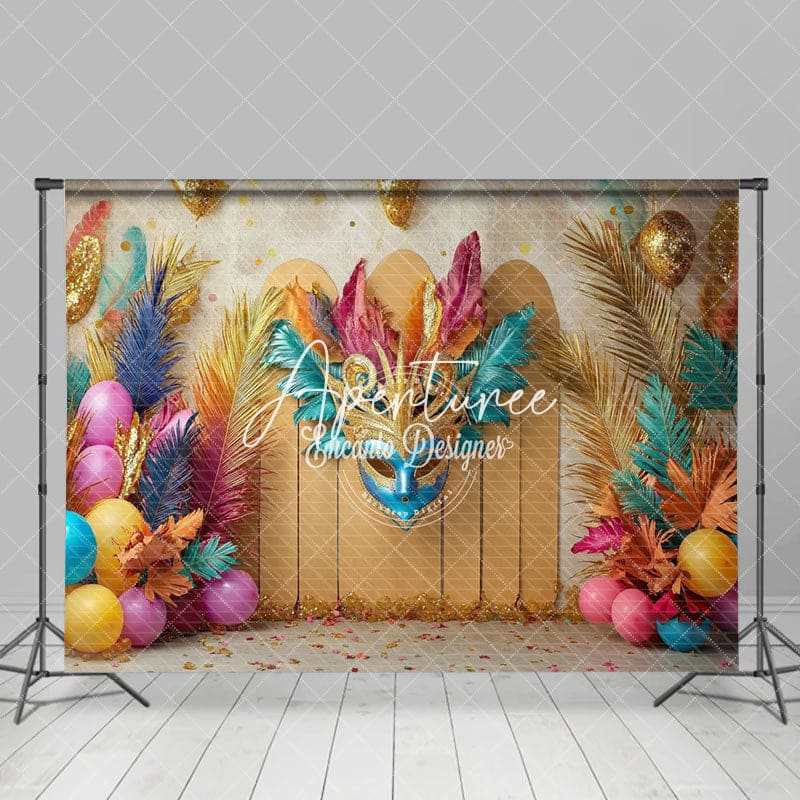 Aperturee - Aperturee Mardi Gras Gold Plam Feather Photography Backdrop