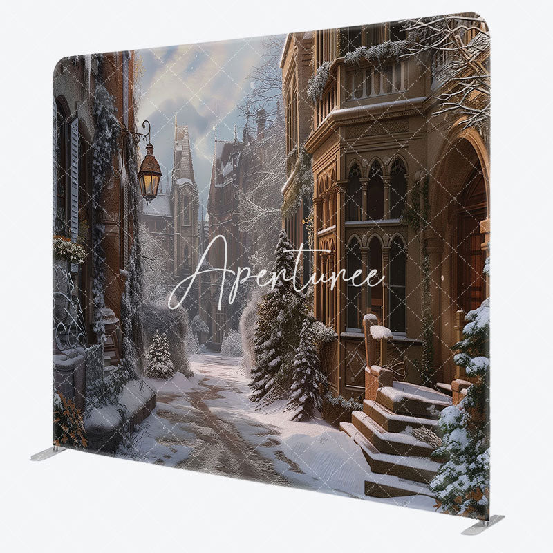 Aperturee - Aperturee Melting Snow Town Path Tension Christmas Backdrop