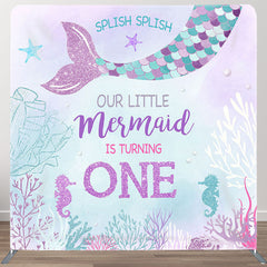 Aperturee - Aperturee Mermaid Is Turning One Fabric Backdrop Cover for Birthday