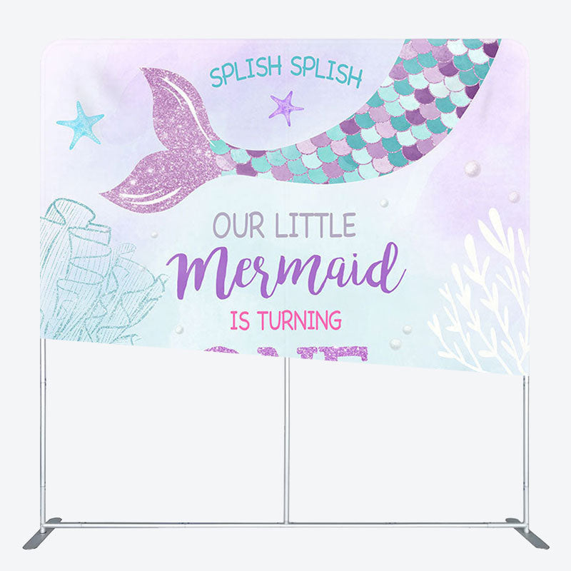 Aperturee - Aperturee Mermaid Is Turning One Fabric Backdrop Cover for Birthday