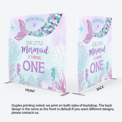 Aperturee - Aperturee Mermaid Is Turning One Fabric Backdrop Cover for Birthday