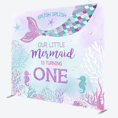 Aperturee - Aperturee Mermaid Is Turning One Fabric Backdrop Cover for Birthday