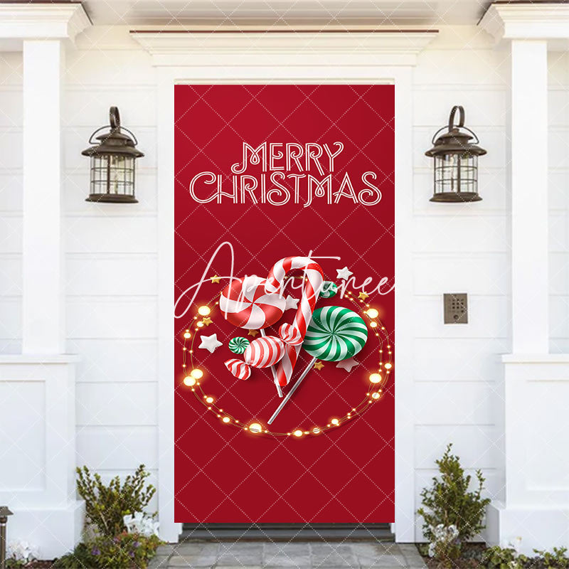 Aperturee - Aperturee Merry Christmas Cane Candy Red Party Door Cover