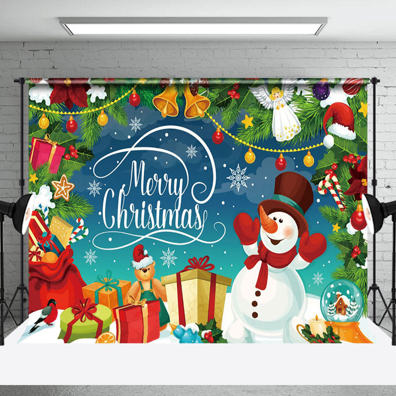 Aperturee - Aperturee Merry Christmas Cartoon Snowman Gift Holiday Backdrop