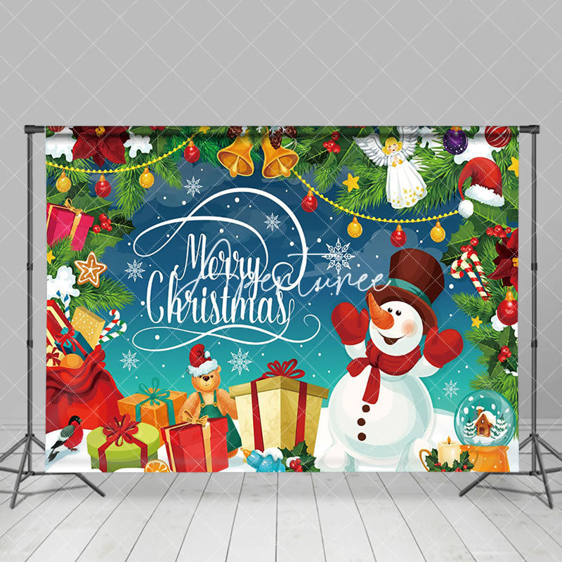 Aperturee - Aperturee Merry Christmas Cartoon Snowman Gift Holiday Backdrop