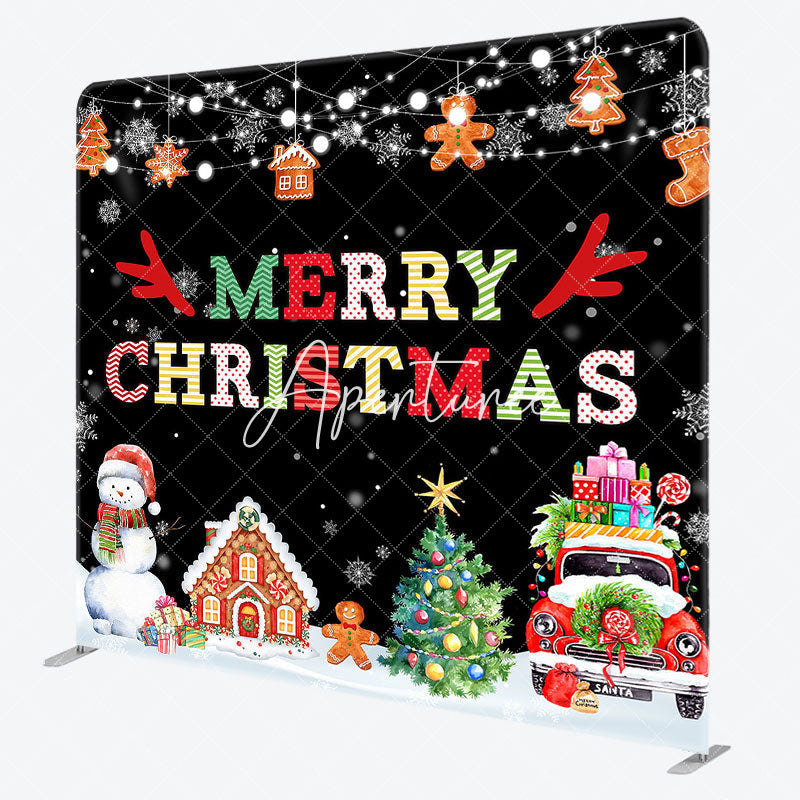 Aperturee - Aperturee Merry Christmas Gingerbread Tension Fabric Backdrop