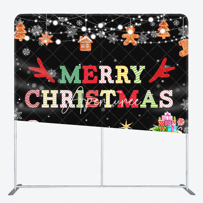 Aperturee - Aperturee Merry Christmas Gingerbread Tension Fabric Backdrop