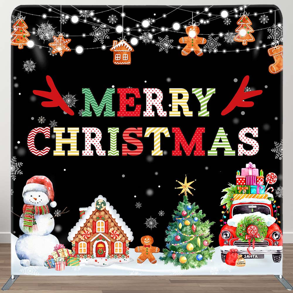 Aperturee - Aperturee Merry Christmas Gingerbread Tension Fabric Backdrop