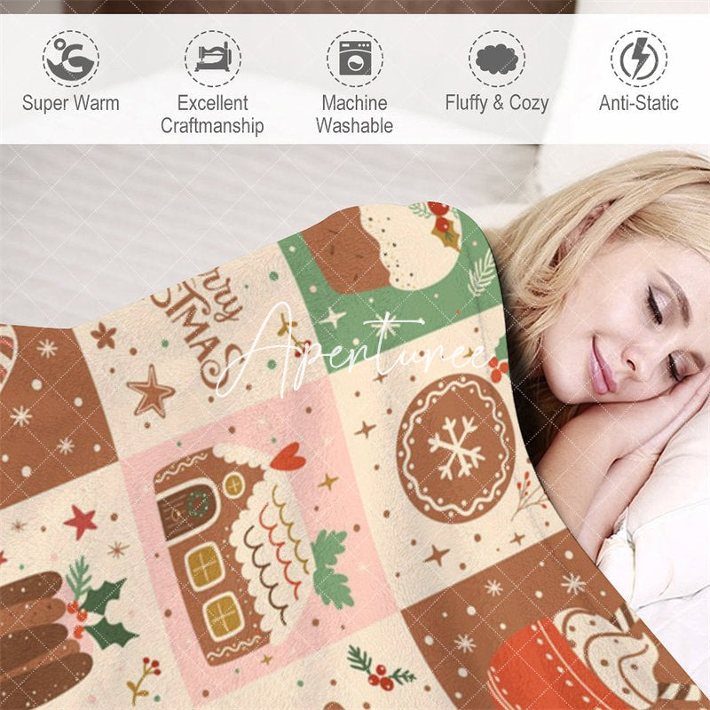 Aperturee - Aperturee Merry Christmas Star Tree Cute Pattern Print Blanket