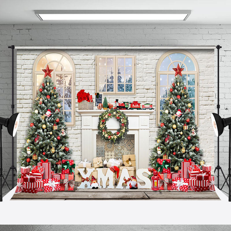 Aperturee - Aperturee Merry Christmas White Wall Holiday Gift Backdrop