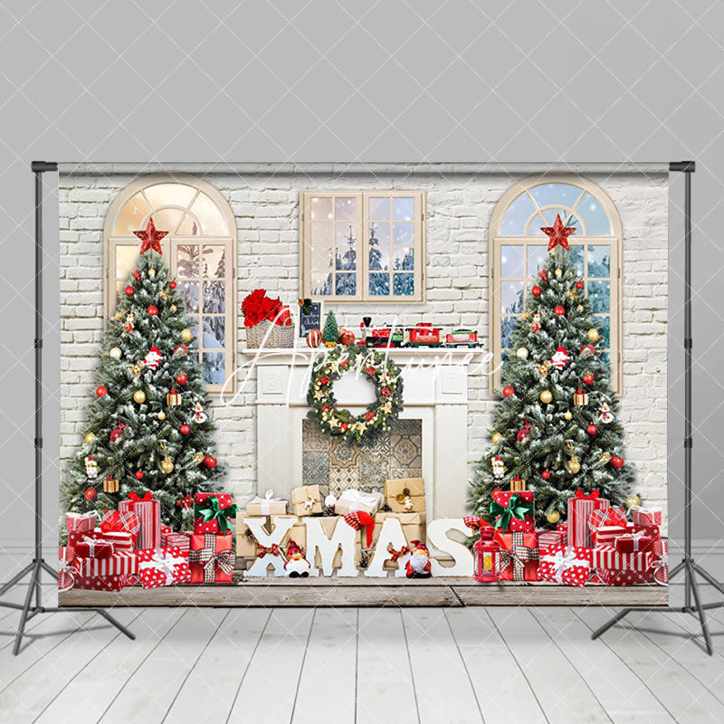 Aperturee - Aperturee Merry Christmas White Wall Holiday Gift Backdrop