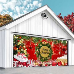 Aperturee - Aperturee Merry Christmas Wreath Tree Red Garage Door Banner