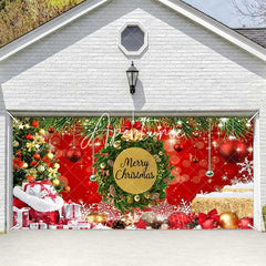 Aperturee - Aperturee Merry Christmas Wreath Tree Red Garage Door Banner