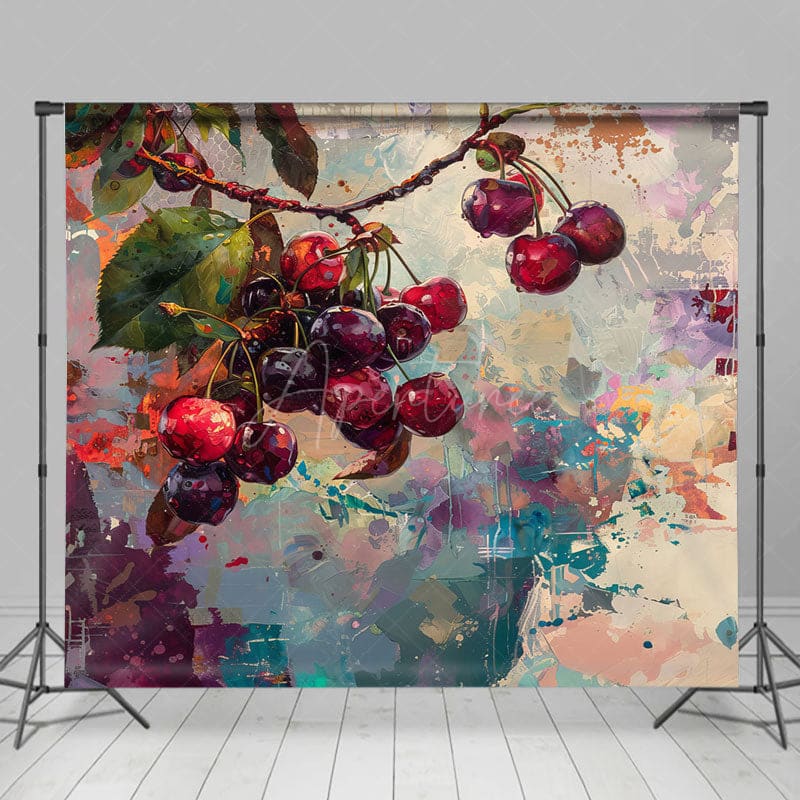Aperturee - Aperturee Messy Abstract Paint Cherries Fine Art Photo Backdrop