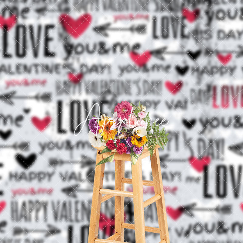 Aperturee - Aperturee Messy Repeated Love Happy Valentines Day Backdrop