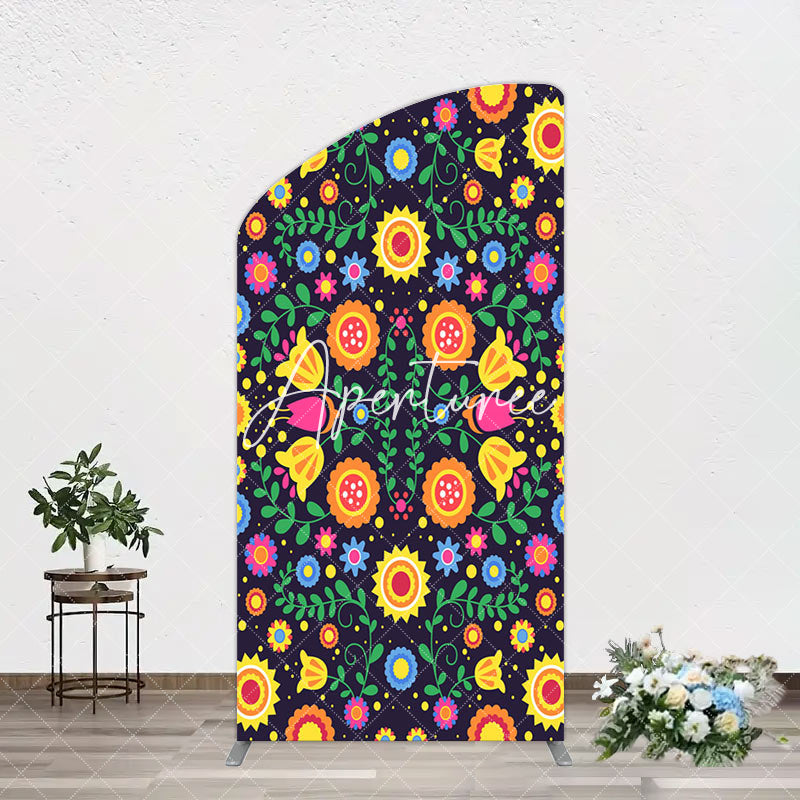 Aperturee - Aperturee Mexican Art Colorful Flowers Birthday Arch Backdrop